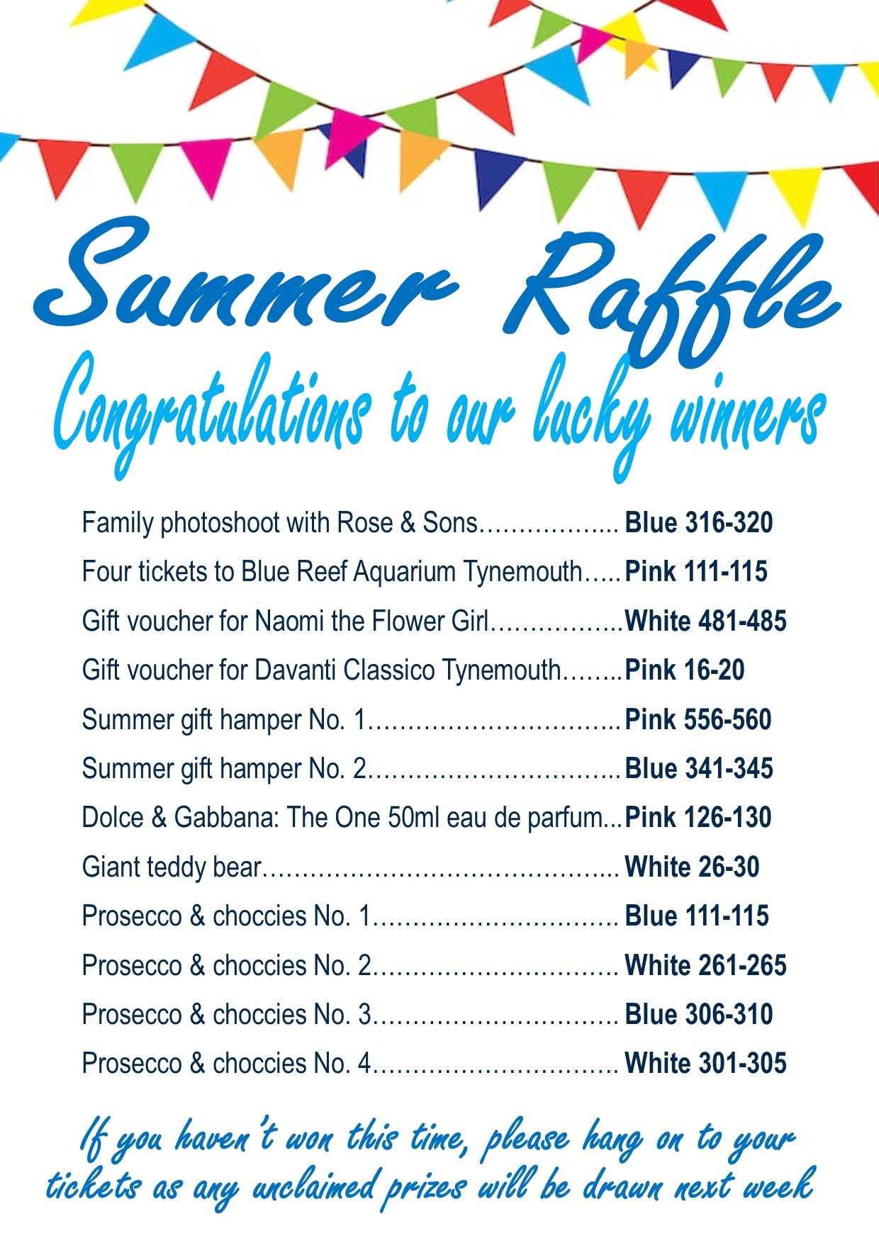 Summer Raffle Congratulations To Our Lucky Winners King Edward